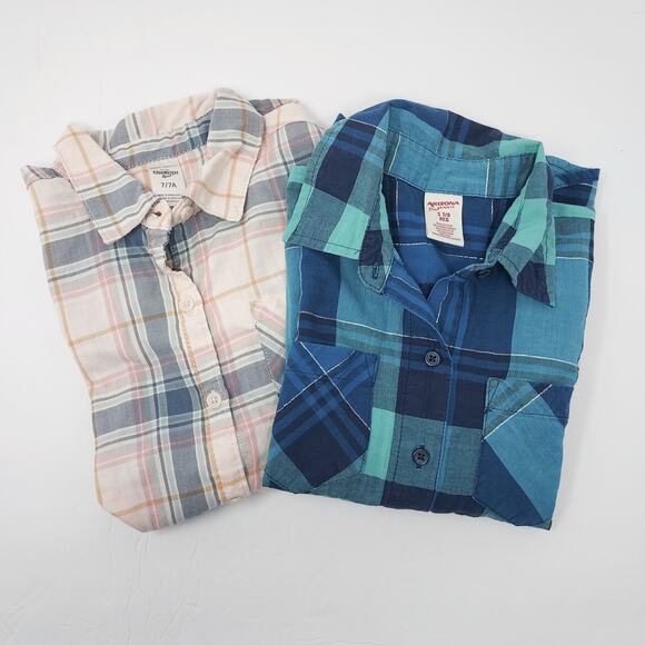 🔴3/$20 (2) Plaid Button Down Long Sleeves Size 7 - Picture 1 of 7